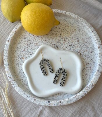 Acetate Ohrringe, Dalmatiner Ohrringe, Edelstahl Creolen, Paar Ohrringe, Unikate, Statement Ohrringe, Handgemacht, Geschenk Braut, Terrazzo
