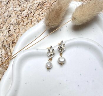 Boho Braut Ohrringe Süßwasserperle Gold, Edelstahl Ohrhänger Perle, Vintage Hochzeitsgoldschmuck, Kristall Ohrringe Braut, Geschenk