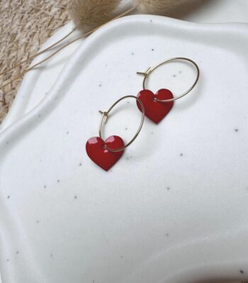 Handgemachte Emaille Herz Creolen | Rot & Gold | Herz Ohrringe | Boho Creolen | Leichte Statement-Ohrringe | Geschenk