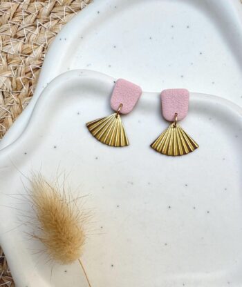 Ohrringe Hängend Rosa Gold, Leichtes Polymer Clay Schmuckstück, Fächer Ohrringe Wasserdicht, Elegante Geschenke für Sie, Boho Chic