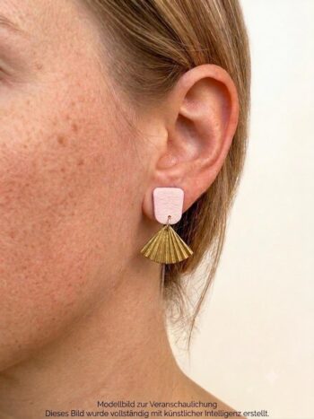 Ohrringe Hängend Rosa Gold, Leichtes Polymer Clay Schmuckstück, Fächer Ohrringe Wasserdicht, Elegante Geschenke für Sie, Boho Chic