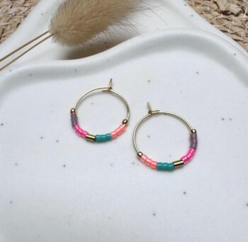 Feine Miyuki Creolen aus vergoldetem Edelstahl, Feine Boho Ohrringe, bunte Creolen, schlichte Ohrringe, Trauzeugin Geschenk, Edelstahl Gold