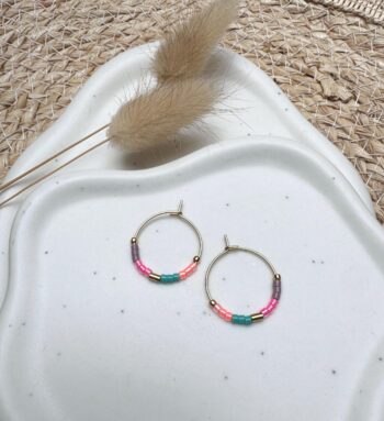 Feine Miyuki Creolen aus vergoldetem Edelstahl, Feine Boho Ohrringe, bunte Creolen, schlichte Ohrringe, Trauzeugin Geschenk, Edelstahl Gold