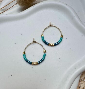 Feine Miyuki Creolen aus vergoldetem Edelstahl, Feine Boho Ohrringe, bunte Creolen, schlichte Ohrringe, Trauzeugin Geschenk, Edelstahl Gold (2)