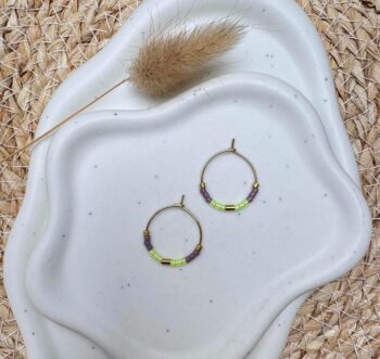 Feine Miyuki Creolen aus vergoldetem Edelstahl, Feine Boho Ohrringe, bunte Creolen, Neon Ohrringe, Trauzeugin Geschenk, Edelstahl Gold
