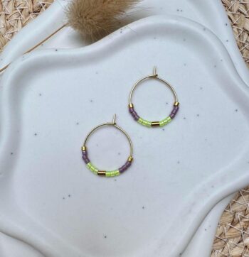 Feine Miyuki Creolen aus vergoldetem Edelstahl, Feine Boho Ohrringe, bunte Creolen, Neon Ohrringe, Trauzeugin Geschenk, Edelstahl Gold