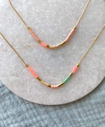 Zierliche Miyuki Kette, Feine Boho Kette, Layering Kette, bunte, schlichte, minimalistische Kette, Brautjungfern Geschenk, Edelstahl Gold
