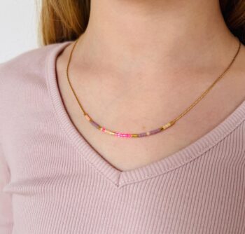 Zierliche Miyuki Kette, Boho Kette, Layering Kette, bunte schlichte, minimalistische Kette, Brautjungfern Geschenk, Edelstahl Gold, Neon