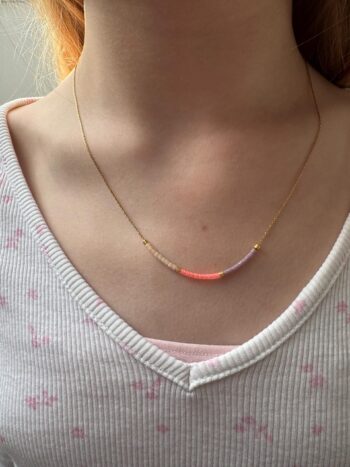 Miyuki Perlen Kette Gold | Zarte Halskette Pastell | Neon Koralle Flieder Creme | Edelstahl | Handgemacht | Geschenk für Sie