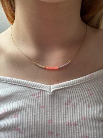 Miyuki Perlen Kette Gold | Zarte Halskette Pastell | Neon Koralle Flieder Creme | Edelstahl | Handgemacht | Geschenk für Sie