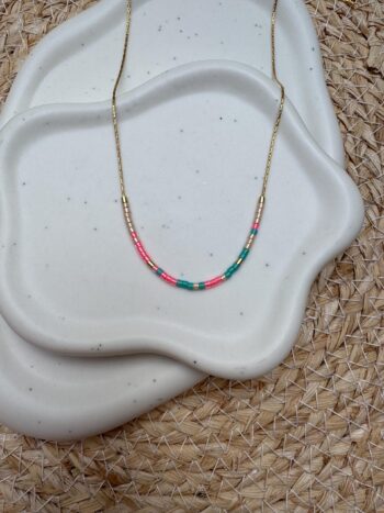 Bunte Miyuki Perlenkette aus Edelstahl – Sommerliche Boho Halskette in Pink, Türkis und Beige | Wasserfest & Minimalistisch