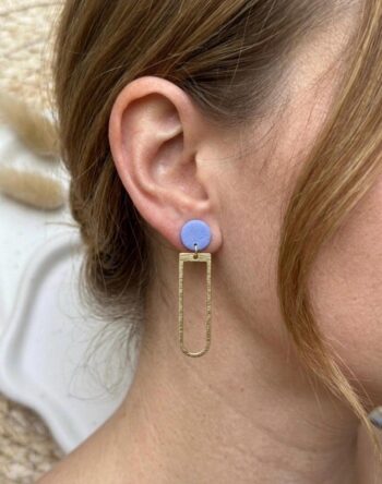 Ohrhänger Blau Gold aus Polymer Clay & Messing, Geometrische Statement Ohrringe, Minimalistischer Boho Schmuck, Geschenk für Frauen, Modern