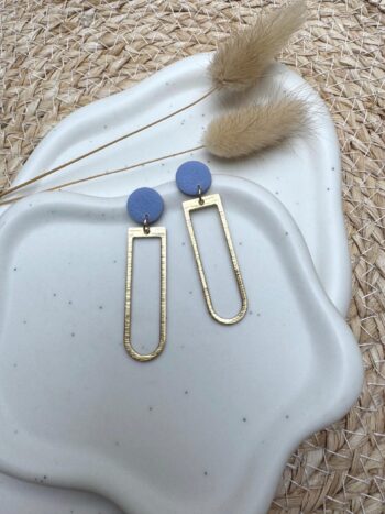 Ohrhänger Blau Gold aus Polymer Clay & Messing, Geometrische Statement Ohrringe, Minimalistischer Boho Schmuck, Geschenk für Frauen, Modern