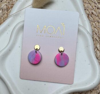 Handgemachte Ohrringe aus Clay und Edelstahl | Runde Statement-Ohrringe | Minimalistische Statement Ohrringe | Geschenk | Wasserfest | Neon