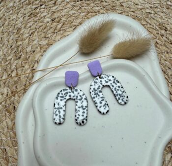 Statement Ohrringe Dalmatiner | Lavendel & Terrazzo-Look | Geschenk für sie | Statement Ohrstecker | Polymer Clay Ohrringe | Brautjungfer